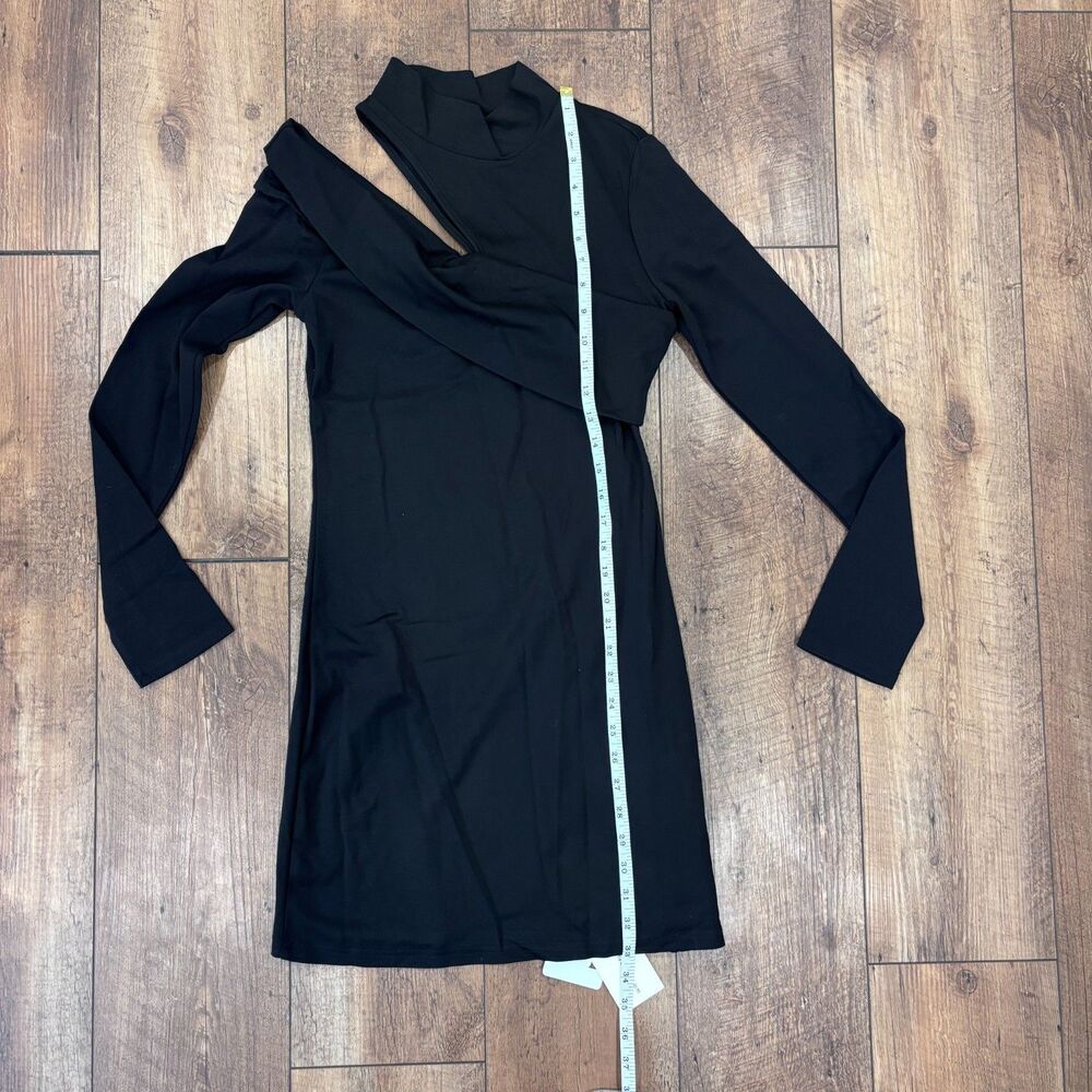 Commense Chic Mock Neck Oblique Cutout Rib Long Sleeve Short Dress Size M NWT - Picture 5 of 11